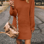 Margovil Turtleneck Long Sleeves Ribbed Knit Sweater Dress(in 7 Colors!)
