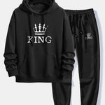 King Crown Print Relax Fit Hoodie & Jogging Pants