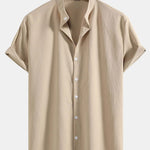 Crinkled Texture Stand Collar Shirt