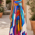Spaghetti Strap Rainbow Printed Maxi Dress