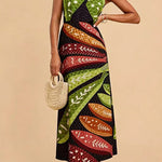Margovil Halter Neck Backless Fish Print Maxi Dress