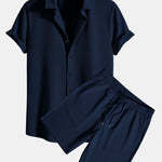 Muscle Fit Ribbed Button Up Shirt & Shorts