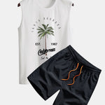 California Palm Tree Print Tank Top & Swim Shorts