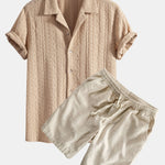 Geometric Jacquard Textured Cuban Shirt & Linen Cotton Blend Shorts