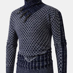 Leather Buckle Knitted Jacquard Turtleneck Sweater