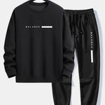 Balance Stripe Print Relax Fit Crew Neck Sweatshirt & Jogging Pants