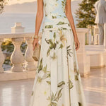 Margovil Boat Neck Sleeveless Floral Print A-line Maxi Dress