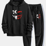 Dissolving Evil Smiley Face Print Relax Fit Hoodie & Jogging Pants