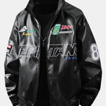 Fleece Lined Embroidery Leather Racing Jacket