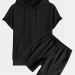 Short Sleeve Waffle Hoodie & Waffle Drawstring Shorts