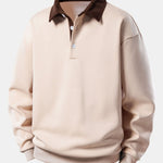 Relax Fit Contrast Corduroy Polo Collar Sweatshirt