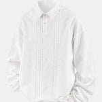 Geometric Jacquard Polo Collar Sweatshirt