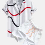 Line Print Button Up Shirt & Swim Shorts