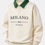 Relax Fit Milano Print Contrast Polo Sweatshirt & Slit Hem Stripe Pants