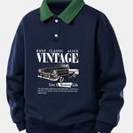 Relax Fit Vintage Car Print Contrast Polo Sweatshirt