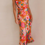 Margovil Tie Back Halter Sleeveless Waisted Maxi Floral Dress