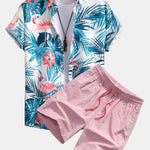 Flamingo Tropical Print Button Up Shirt & Swin Shorts
