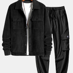 Corduroy Jacket With Pockets & Drawstring Corduroy Cargo Jogger Pants