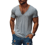 Men's Summer Casual Heathered Cotton Blended V-Neck Raw Edge Short Sleeve T-Shirt