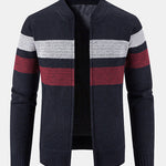 Striped Baseball Collar Teddy Lined Zip Up Sweater
