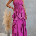 Halter Neck Waisted Ruffle Maxi Dress
