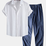 Linen Look Cotton Button Up Shirt & Straight Leg Linen Cotton Blend Pants