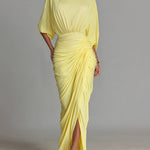 Women's Bright Yellow Drape Comfortable Blended Maxi Dress