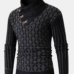 Jacquard Horn Button Turtleneck Sweater