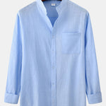 Long Sleeved Linen Look Stand Collar Shirt & Straight Leg Linen Pants