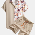 Floral Patchwork Print Button Up Shirt & Swim Shorts
