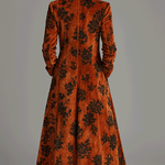 Vintage Burnt Orange Velvet Floral Maxi Coat