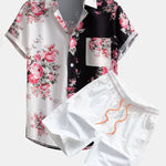 Two Tone Rose Print Button Up Shirt & Swim Shorts