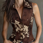 Retro Cow Print Suede Single-breasted Slim-fit Vest