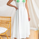 Tie Shoulder Sleeveless Coconut Tree Print Midi Dress