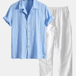 Geometric Jacquard Textured Cuban Shirt & Straight Leg Linen Pants