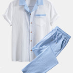 Textured Contrast Cuban Shirt & Straight Leg Pants