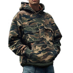 Men's Vintage Camouflage Printed Cotton Blend Flap Pocket Long-Sleeved Hoodie