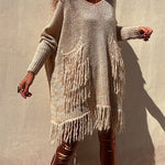 Stylish Dolman Sleeves Pocketed Tassel Sweater