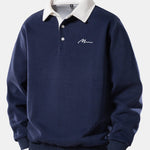 Men Print Contrast Polo Collar Sweatshirt
