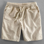Linen Look Short Sleeve Stand Collar Shirt & Linen Cotton Blend Drawstring Shorts