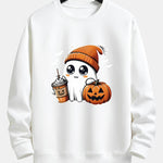 Halloween Ghost Coffee Pumpkin Print Relax Fit Sweatshirt