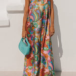 Tie Knot One Shoulder Unique Print Maxi Vacation Dress