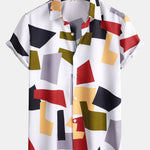 Geometric Color Block Print Button Up Shirt & Swim Shorts