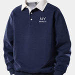 NY Brooklyn Print Contrast Polo Collar Sweatshirt