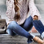 Margovil Mockneck Solid Cable Knit Pullover Sweater