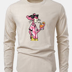 Vacation Pink Panther Print Cotton Arc Hem T-Shirt