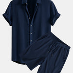 Waffle Button Up Shirt & Drawstring Waffle Shorts