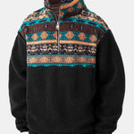Relax Fit Quarter Zip Ethnic Geometric Patchwork Teddy Sweatshirt & Teddy Fleece Jogger Pants