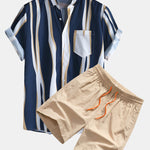 Wave Stripes Lapel Shirts & Swim Shorts