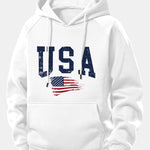 USA Flag Print Drawstring Hoodie